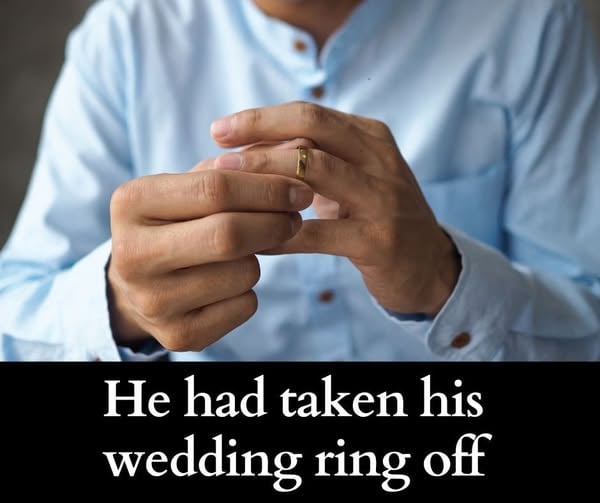 Christian husband removing wedding ring during failing marriage before transformation and restoration